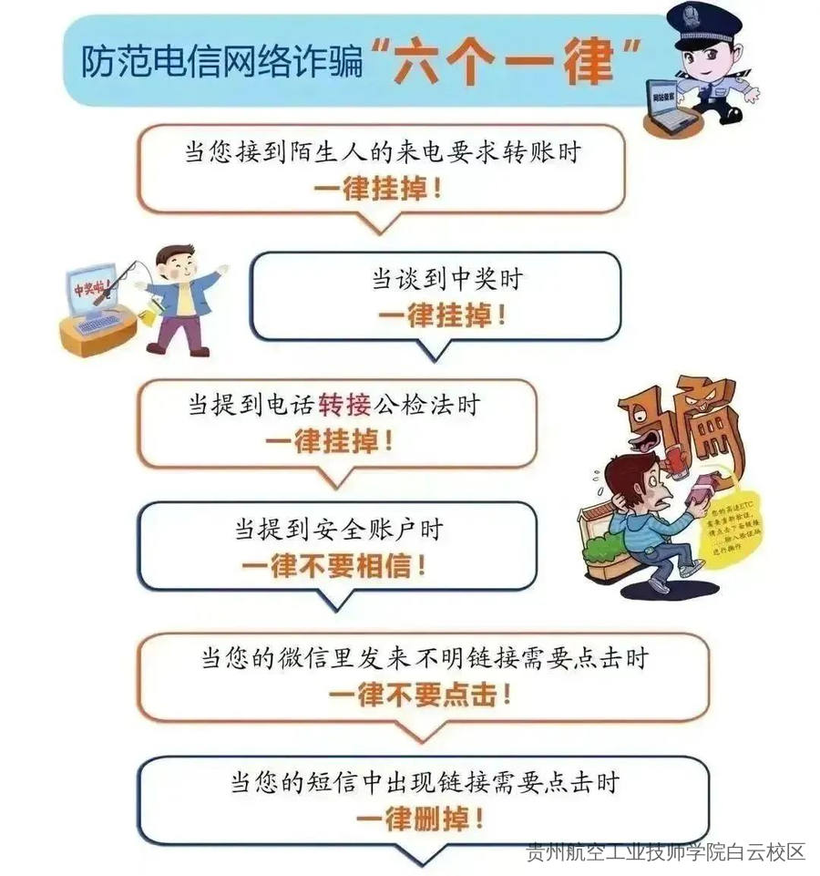 贵州航空工业技师学院白云校区、二戈寨校区致学生及家长防范电信网络诈骗的一封信!